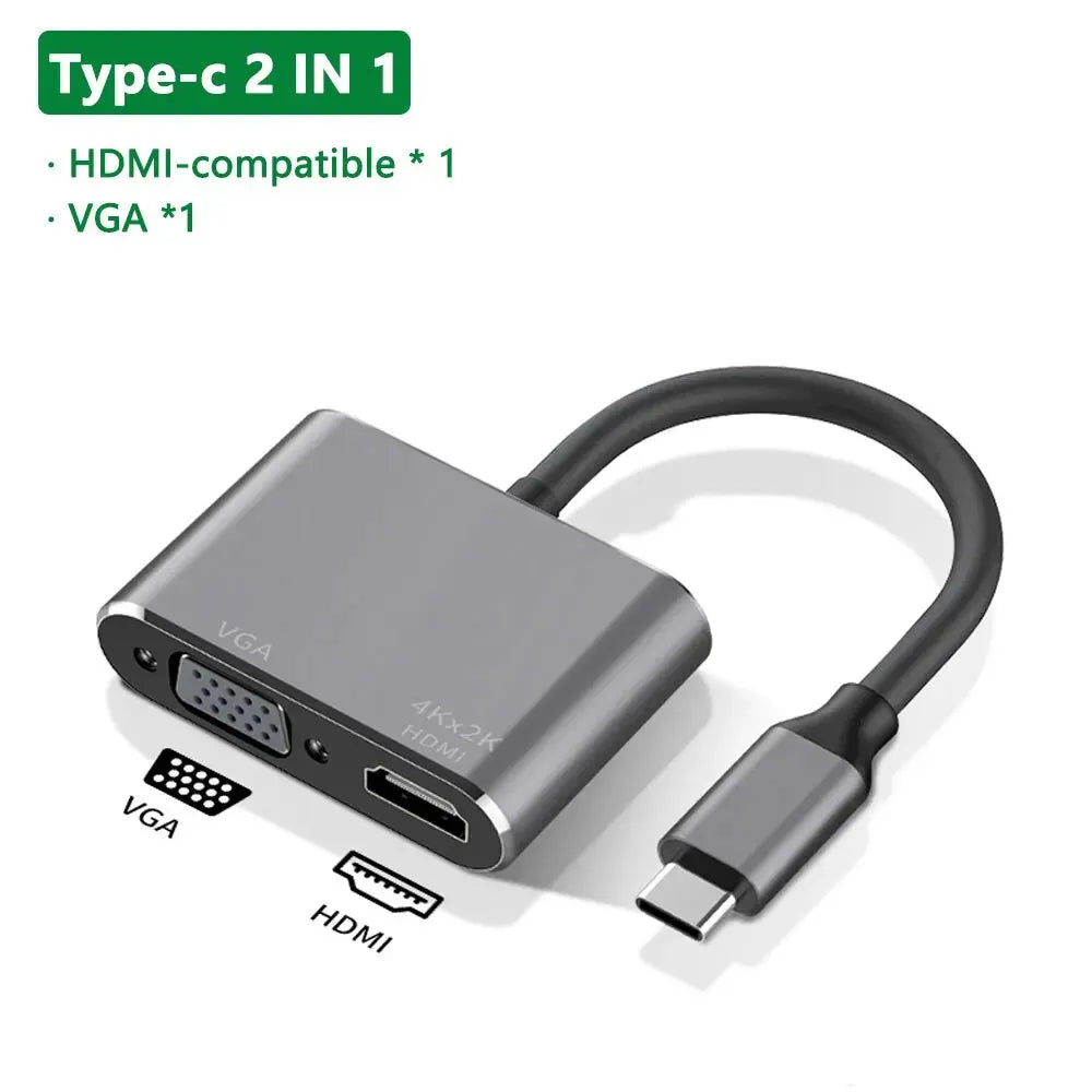 USB C HUB Adapter 4-in-1 with USB 3.0 HDMI VGA for MacBook Nintendo Samsung Huawei Xiaomi Laptop Desktop Computer