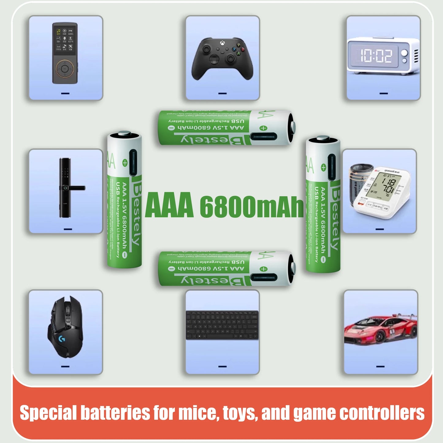 2026 Hot Rechargeable Battery Lithium-ion 1.5V AA1200mAh Rechargeable Battery 1.5V AAA6800mAh Battery with USB-C Cables
