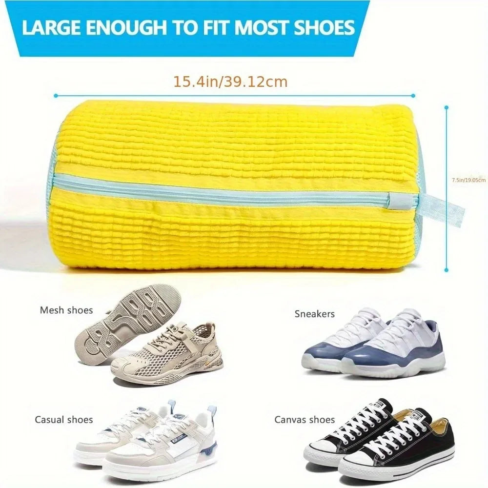 -Durable Shoe Washing Machine Bag for All ShoeTypes-Yellow with Blue Zipper,Ideal for Sneakers and Casual Shoes,Laundry Wash Bag