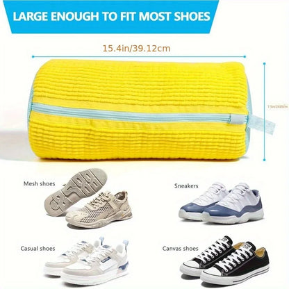 -Durable Shoe Washing Machine Bag for All ShoeTypes-Yellow with Blue Zipper,Ideal for Sneakers and Casual Shoes,Laundry Wash Bag