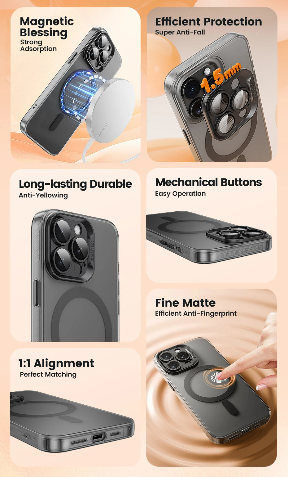 Toocki Magnetic Phone Case For iPhone 15 14 Pro Plus Wireless Charging Cover For iPhone 13 12 Pro Max Shockproof Protective Case