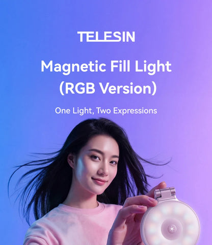 TELESIN Magnetic 360° Rotation RGB Fill Light Mini Selfie Light 3 Mode Adjustable Color Brightness for Smartphone Iphone Android