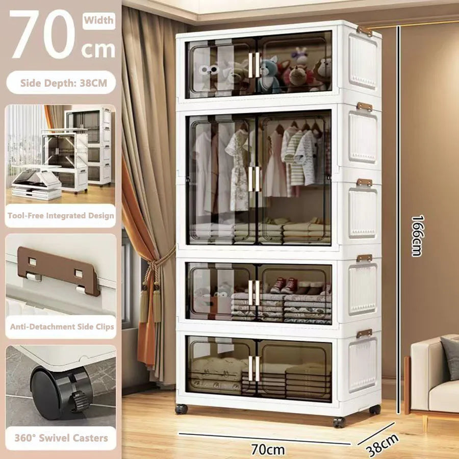 Multi-Functional Folding Storage Cabinet with Doors for Home Office Kitchen Bathroom Organizer White Black Gray
