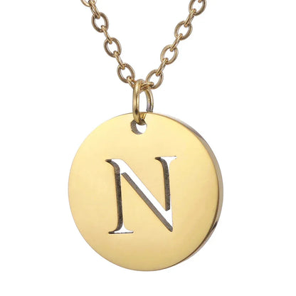 New Trend Stainless Steel Gold Silver Color Initials Necklace Hollow Round 26 Letter Pendant Necklace Jewelry Christmas Gift