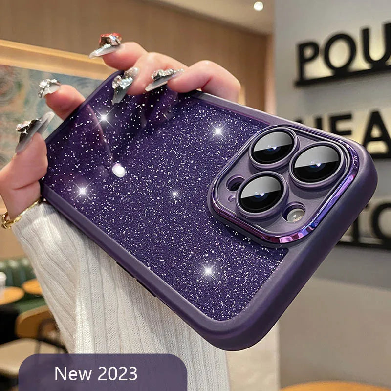Fashion Bling Glitter Phone Case  For iPhone 16 E 15 Pro Max 14 Plus 13 12 11 Luxury Shockproof Bumper Silicone Clear Back Cover