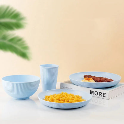 Colourful Wheat Straw Cutlery Set 4Pcs Bowl Cup Dish Set Portable Tableware Set Dinnerware Kits for Picnic Camping