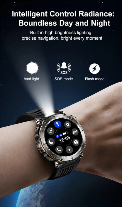 2026 New Outdoor Sports Smartwatch Men Compass 600mAh LED Flashlight Bluetooth Call 3ATM Waterproof Smartwatch For Android iOS