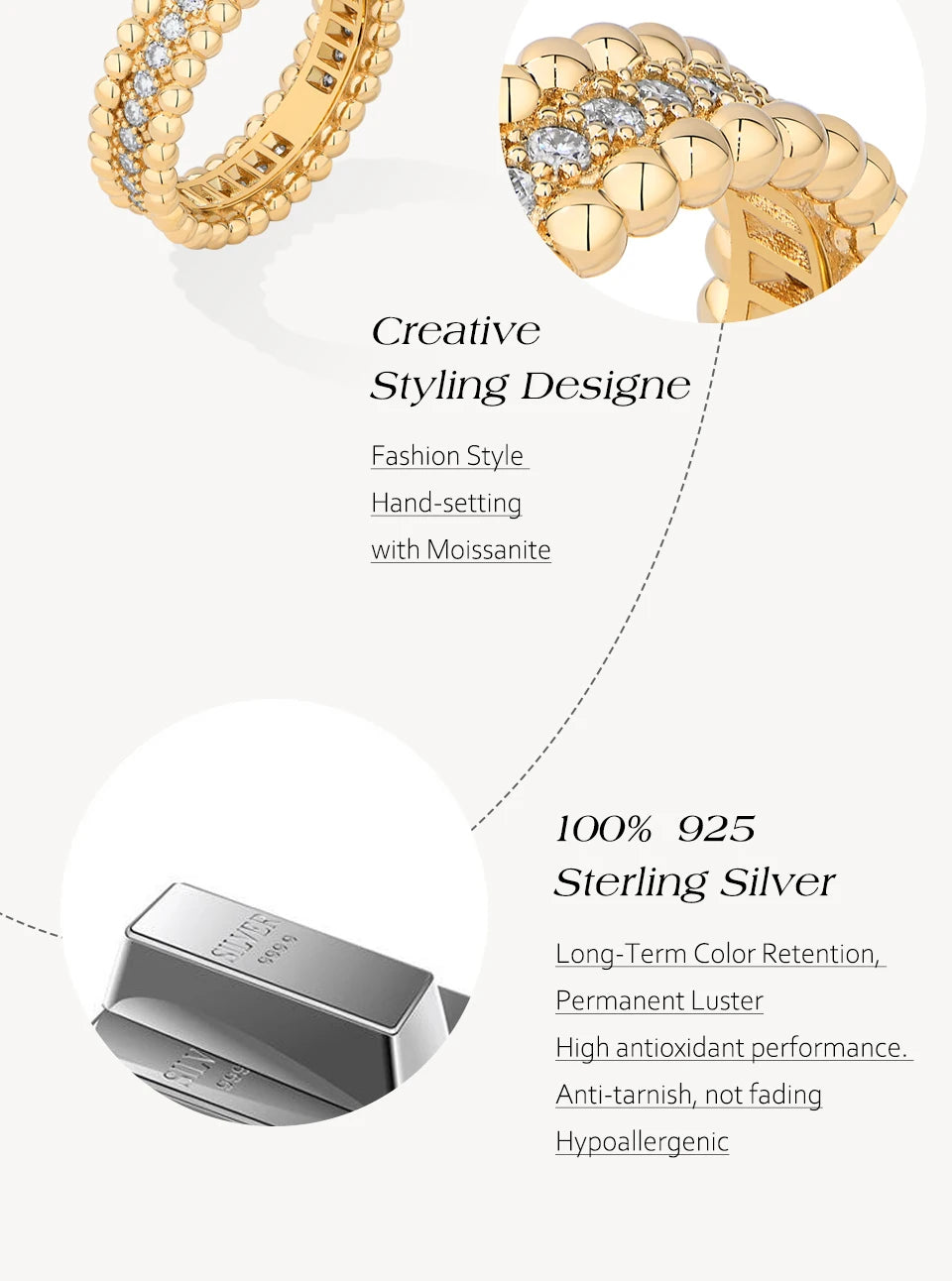 ATTAGEMS New Trends Moissanite Eternal Rings for Women S925 Sterling Silver D VVS1 Diamond Elegant Engagement Bands Fine Jewelry