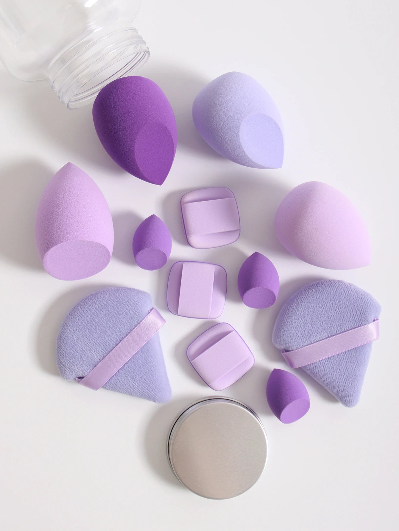12Pcs Makeup Sponge Set with Storage Jar Latex-Free, Makeup Sponge Finger Puff, Dual-Use Wet & Dry Foundation Cosmetic Puffs