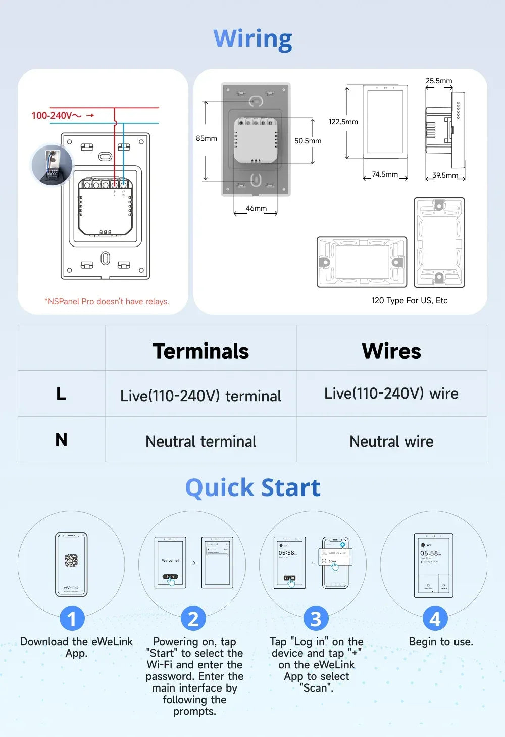 SONOFF NSPanel Pro 120 Type Smart Home Control Panel Smart Thermostst Power Consumption DIY Switch Module Support Sonoff Devices