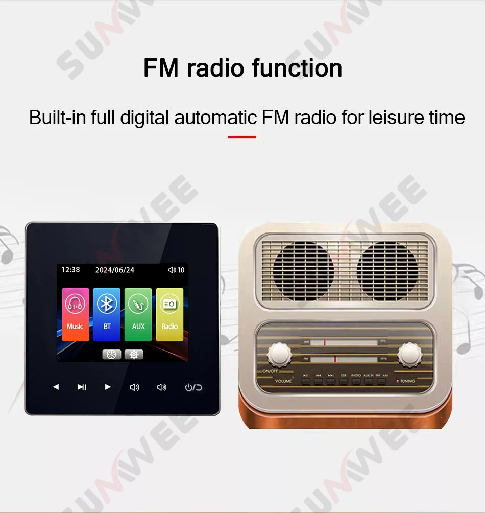 Home Audio System 86 Type Bluetooths Wall Amplifier Hotel AUX TF Sound Background Music Control Panel Optional Ceiling Speakers