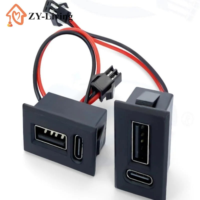 1PCS USB Female Base Type-C Double-Layer Socket Lamp Charging Socket Power Phone Socket With Cable Connector
