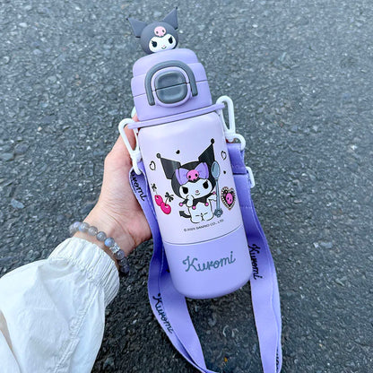 1pc Kuromi Stainless Steel Cute Insulated Cup - 500ML with Crossbody Strap, Portable Water Bottle for Outdoor Sports