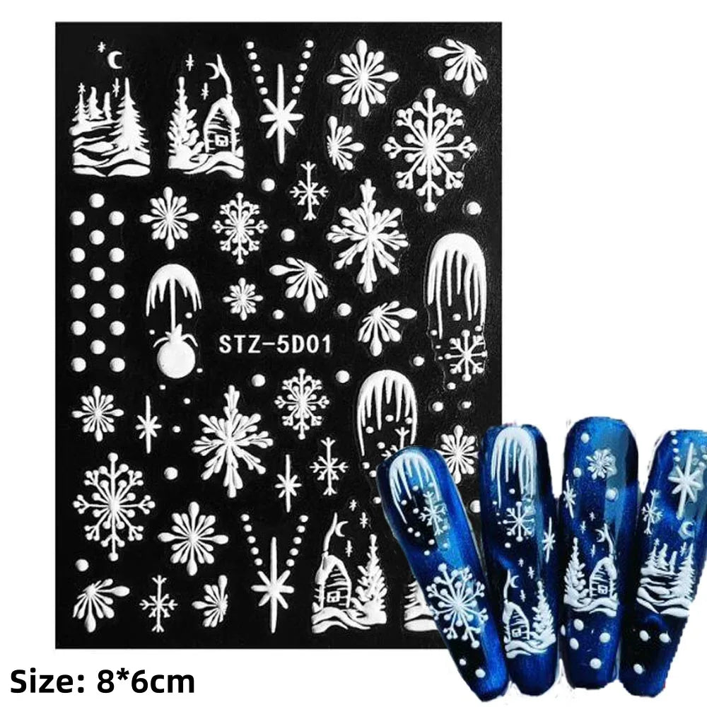 1pc Christmas Nail Art Stickers 5D Winter Holiday Themed Nail Decor Santa/Snowflakes/Christmas Trees/Gingerbread Nail Supplies *