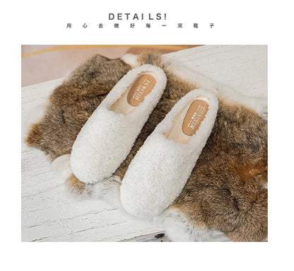 Big Size 43 Women Lambswool Slippers Winter Sheep Fur Shoes Ladies Flat Cotton Slides Home Pantuflas Daily Slip On Furry Mules