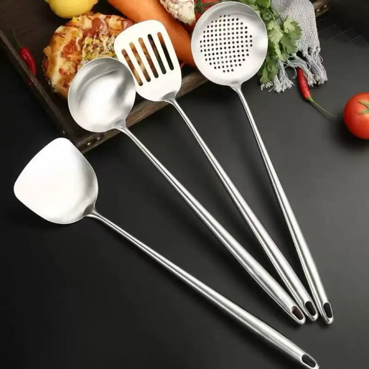 Stainless Steel Wok Spatula Metal kitchen utensils Slotted Turner Spoon Ladle Cooking Tools Utensil Set Kitchen Accessories