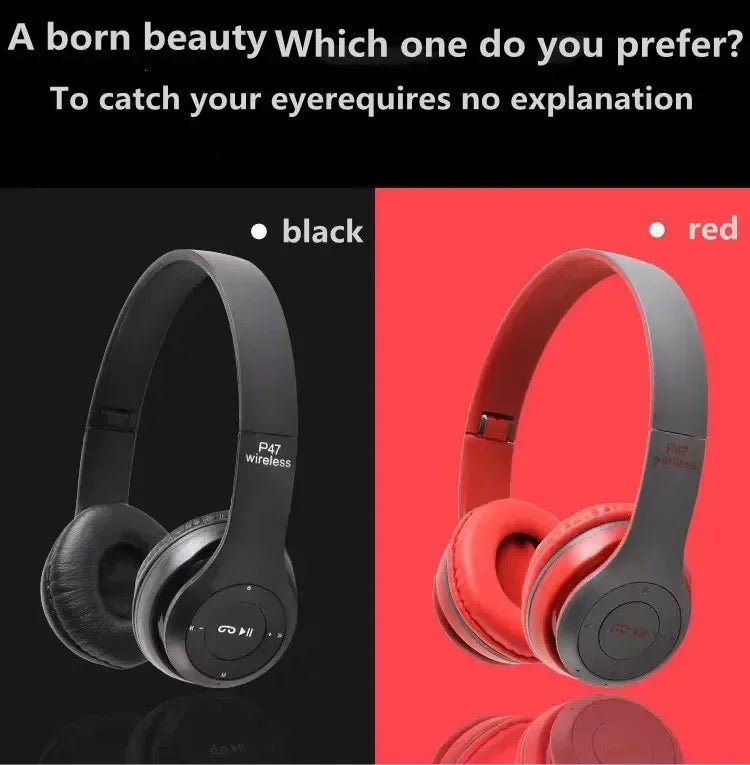 P47 Bluetooth 5.0 Wireless Headphone Foldable HIFI Stereo Bass Earphone Kid Helmet Gift With Mic USB Adaptor For iPhone Game