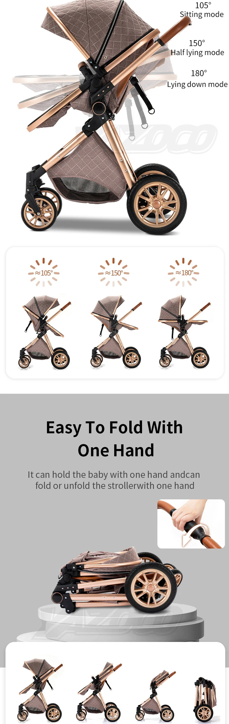 Newest Baby Stroller 3 in1 Multifunctional Stroller Easy Folding Travel Portable Baby Carriage Safety Seat EU Standard