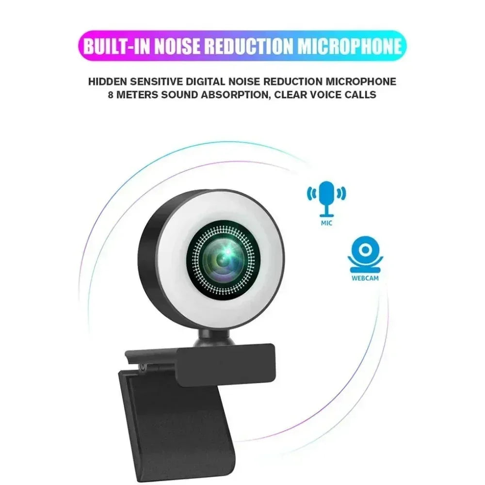 4K Webcam Mini Camera Full HD Webcam With Ring Fill Light Microphone USB Live Broadcast For Youtube PC Laptop Video Shooting