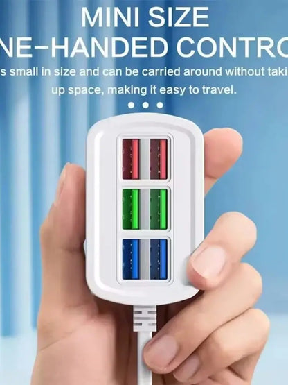 Fast USB Charger 6 in 1 Power Strip Desktop Charging Station Fast Charging 1m Cord USB HUB Adapter Socket for iPhone 16 15 Home
