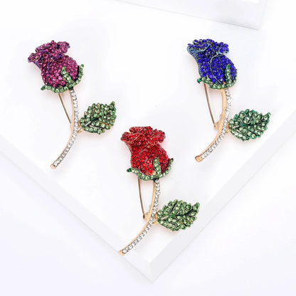 Valentine's Day Enamel Rose Brooches for Women Rhinestone Plant Flower Pins Banquet Party Backpack Gifts Jewelry Accessories