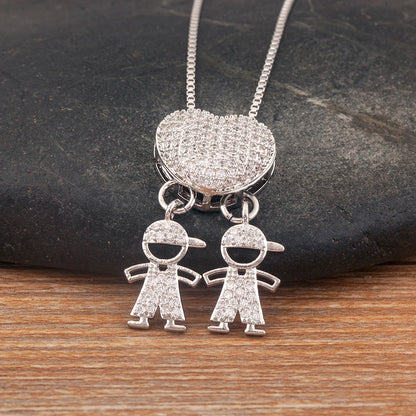 New Trendy Classic Design Shiny Crystal Zircon Charm Boy/Girl Pendant Necklaces For Women Mother's Day Chain Choker Jewelry Gift