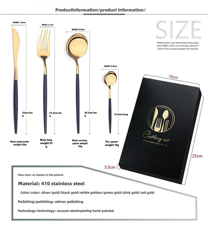 2PC/4PC Cutlery Set Stainless Steel Glossy Titanium Black Gold Cutlery Knife Fork Spoon Tea Spoon Set Kitchen Accessories