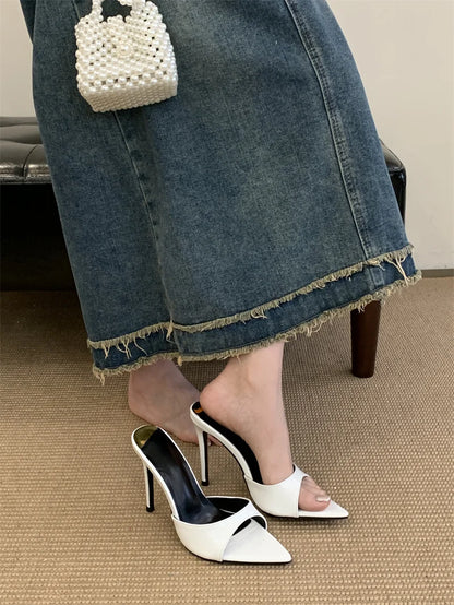 Hlieny 2026 Summer Fashion Stiletto Heels Women Pointed Toe Slippers Banquet Dress Sandals Party Wedding Mule Slides Shoes