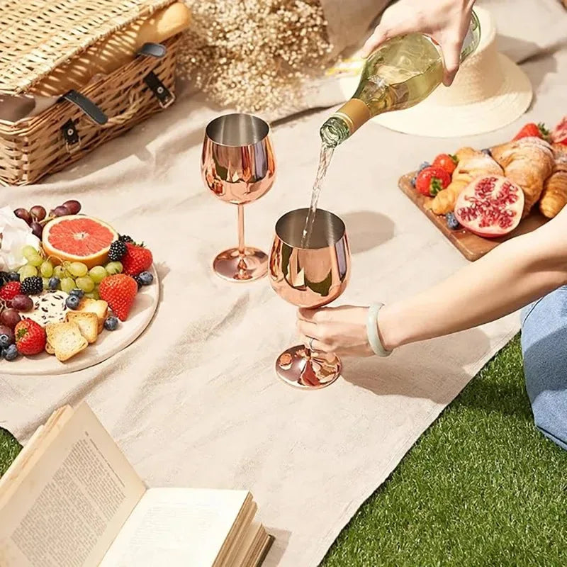 500ml Stainless Steel Wine Glass Goblet 304 Rose Gold Silver Gold Color, Durable Metal Cup for Red Wine Champagne Bar Party