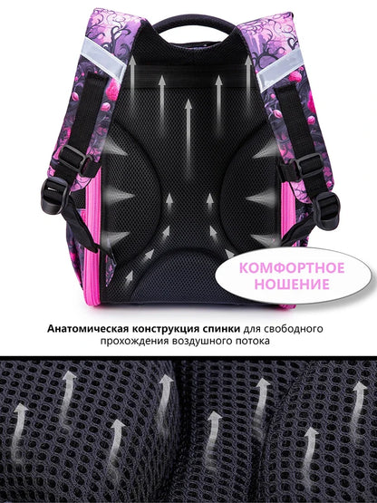 Orthopedic School Backpack For Girls Cartoon Cat Primary School Grade 1 Students Bags Kids Satchels Female Bookbag 7-9 Years