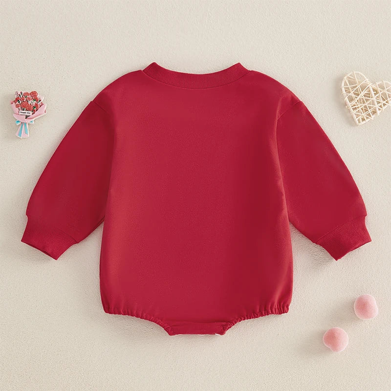 Newborn Baby Girl Boy Sweatshirt Romper Autumn Spring Letter Embroidered Long Sleeve Round Neck Jumpsuits for Valentine's Day