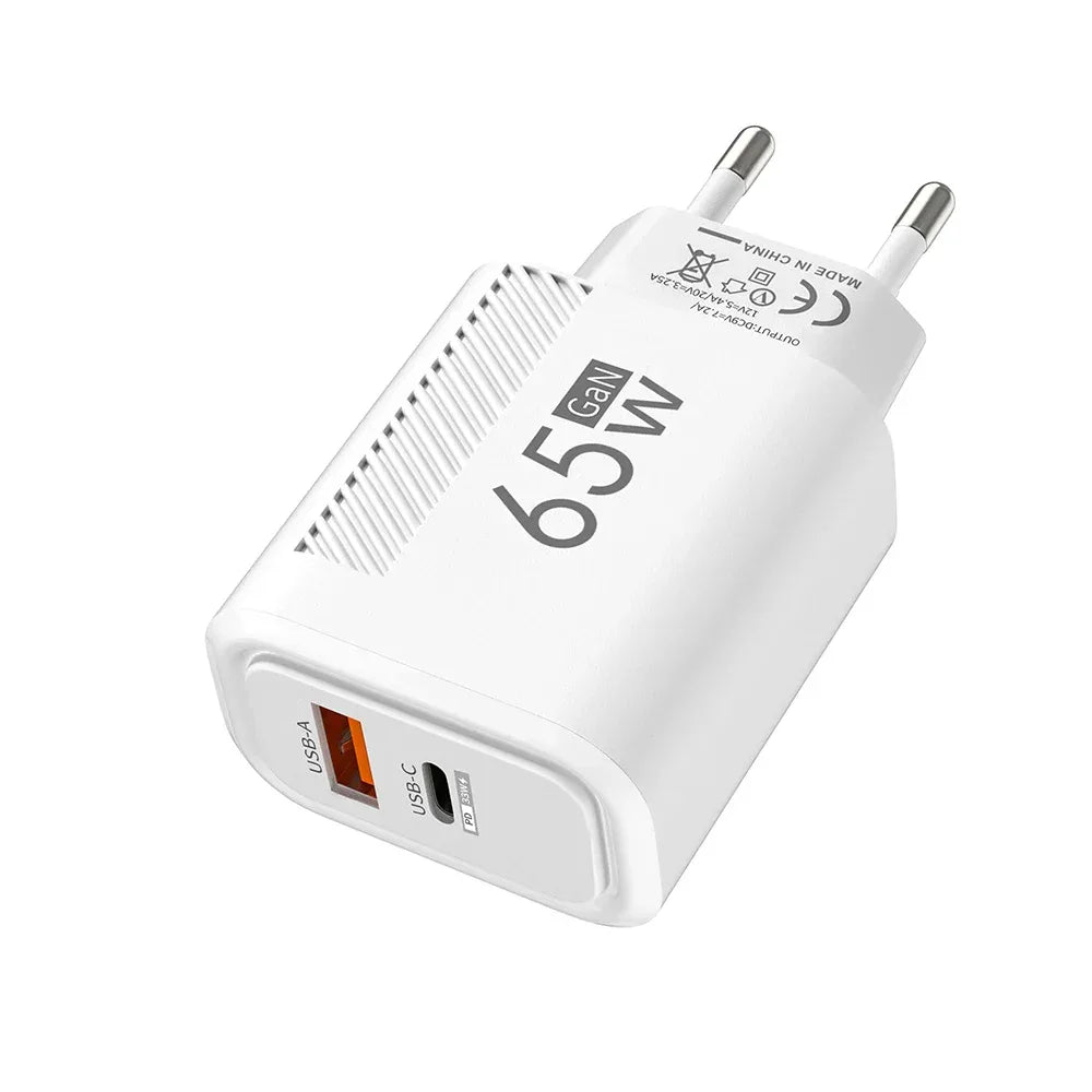 65W GaN USB C Fast Charger QC3.0 EU/US Plug Phone Charger Adapter For iPhone Samsung Xiaomi Quick Charging Type C Wall Charger