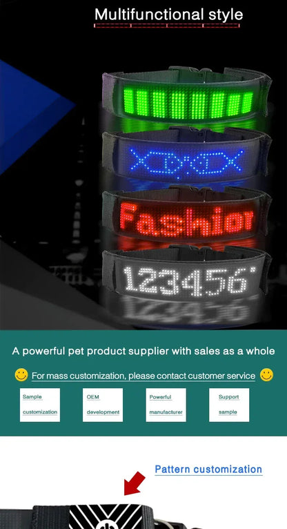 LED Dog Collar DIY ID LED Tag Nameplate Night Glowing Pet Collars Adjustable Safety Puppy Collar for Small Medium Large Dogs