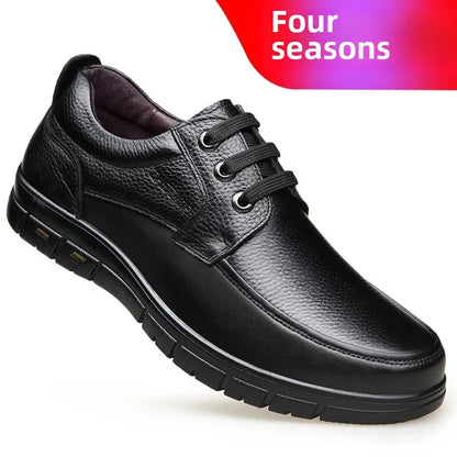 Autumn Men's Leather Shoes True Cowhide Flat Bottom Anti-Slip Plus Size Casual Elderly Father Shoes Rubber Sole China Made