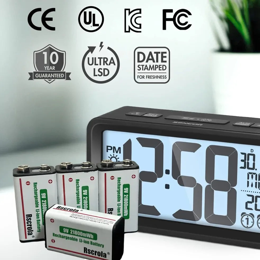 Rechargeable 9V Battery USB-C Charge,21800mWh Long-lasting 9V Li-Ion Battery with Free Cable,for Smoke Alarm,Camera,Clocks,Audio