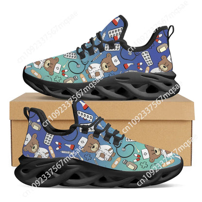 3D Doctor Nurse Dentist Print Flat Shoes Personality Gradient Bear Pattern Sneakers Breathable Lightweight Winter Lace-Up Shoes
