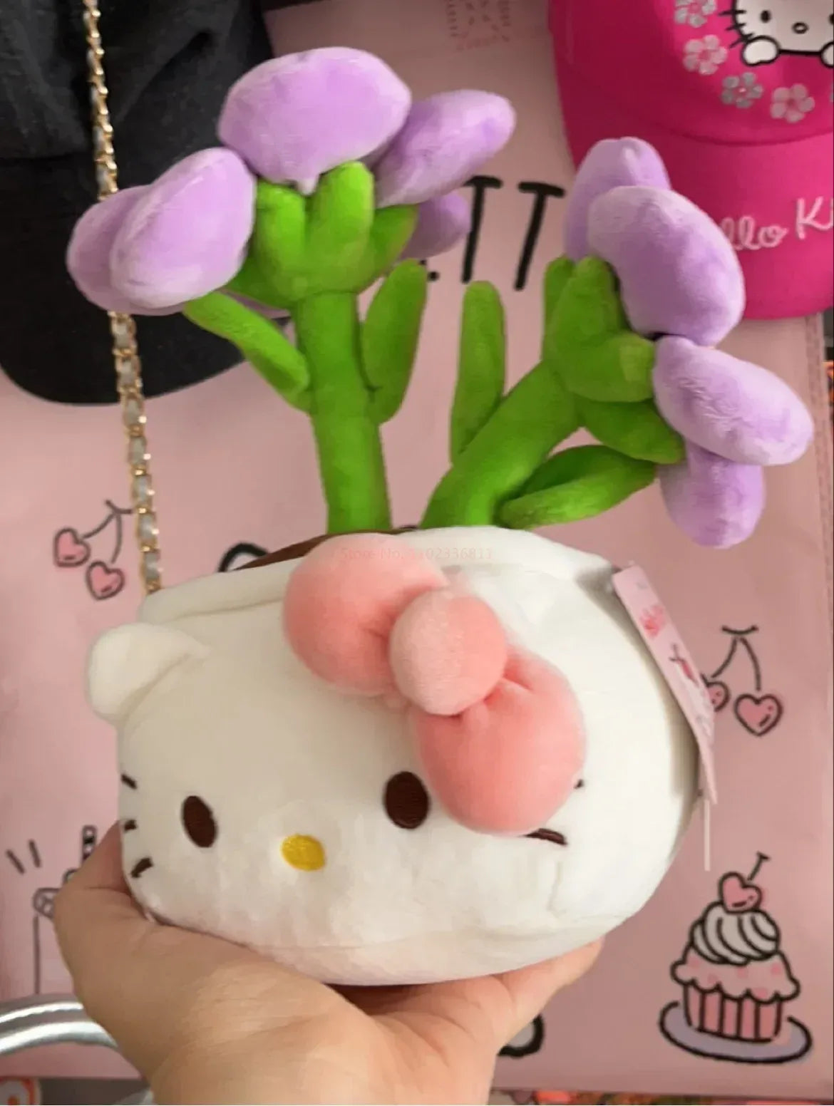 New Sanrio Kawaii HelloKitty Plushie Stuffed Potted Plant Orange Plush Doll KT Purple Flower Room Peluche Kid Christmas Gift