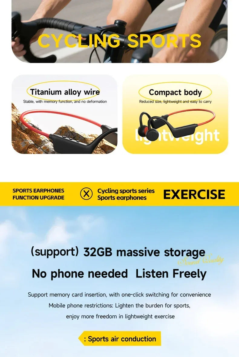 Bone Conduction Headset Wireless Swimming Sports Headphone IPX8 Bluetooth 5.4 With Mic Waterproof Exercise Fitness