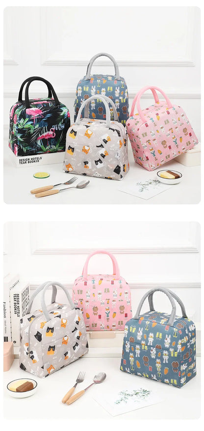 1PC Cartoon Lunch Bag Insulated Thermal Heat Lunch Box Bag Portable Cute Picnic Tote Children's School Bento Bags Large Capacity