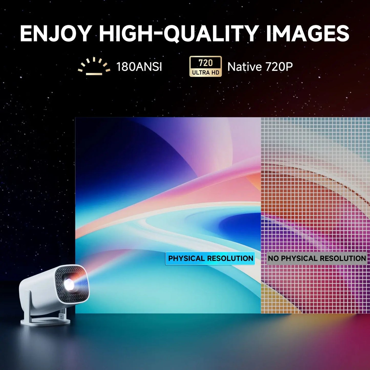 HONGTOP Smart Projector 4K Android 14 WiFi6 Supports 1080p*720p Screen Mirroring Smart Home Theater Outdoor Portable Projector