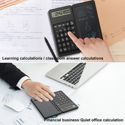 VAORLO 2-In-1 Smart Calculator & 6 Inch Writing Tablet Foldable 12 Digit LCD Display For Office Student Teachers Accountant