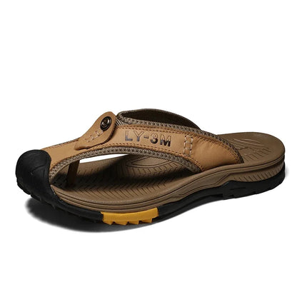 Genuine Cow Leather Shoes Men Sandals Mens Flip Flops Men's Casual Shoes Classic Massage Beach Slippers Anti-slip Summer 2025