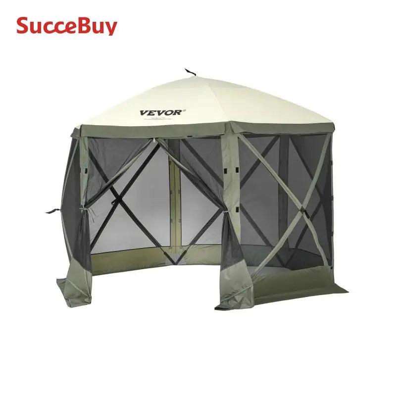 SucceBuy Pop Up Gazebo Tent, Pop-Up Screen Tent 6 Sided Canopy Sun Shelter with 6 Removable Privacy Wind Cloths & Mesh Windows