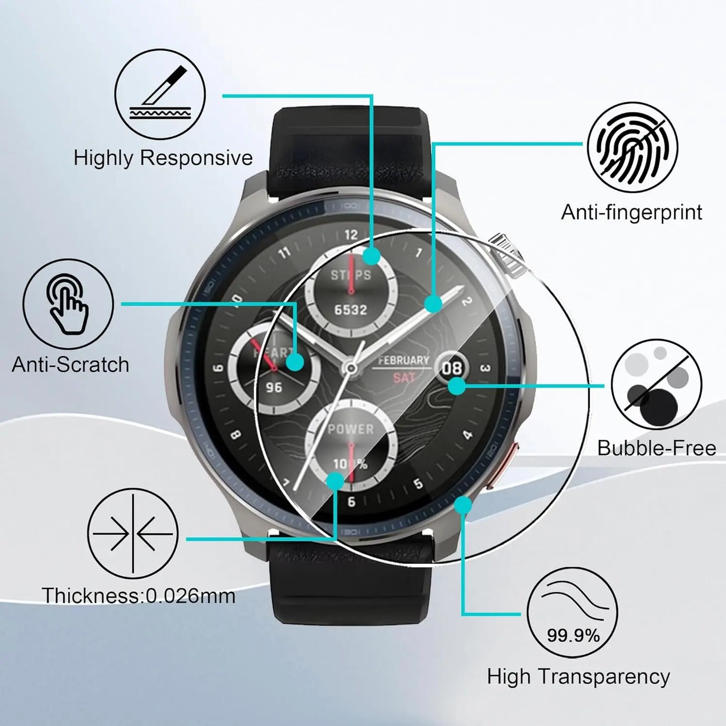 9H Tempered Glass for Amazfit Balance 2 Premium Screen Protector HD Clear Anti-scratch Protective Film for Amazfit Balance2