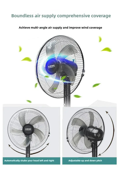 Household Silent Remote Control Standing Fan-5-Blade Powerful Oscillating Fan with Energy-Saving Motor, Adjustable Height