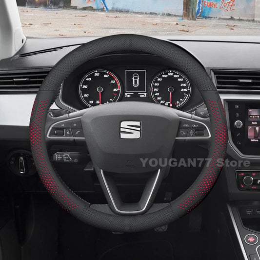 Leather Car Steering Wheel Cover For Seat Ibiza 2013-2024 2025 Non-slip Covers For Covers Auto interior Seat leon Accessories by PDG ibma