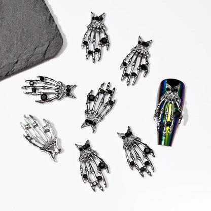 Lot de 10 breloques pour ongles squelette en métal, motif Halloween, accessoires de manucure DIY, décoration crâne et croix.