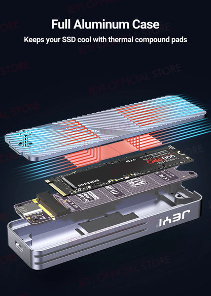 JEYI Visual Smart M.2 NVMe NGFF SSD Enclosure, Supports 5s Write Protection, 3s Re-connect, USB 3.2 Gen2 10Gbps, UASP Trim