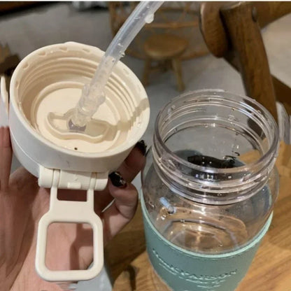 500ml Portable Water Bottle with Straw Creative Cute Leak-proof Plastic Drinking Bottle Milk Coffee Tea Juice Cup Drinkware