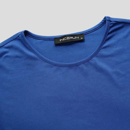 INCERUN Men Bodysuit Solid Color Pajamas Sexy 2023 Breathable Short Sleeve O-neck Rompers Underwear Fitness Men Bodysuits S-5XL